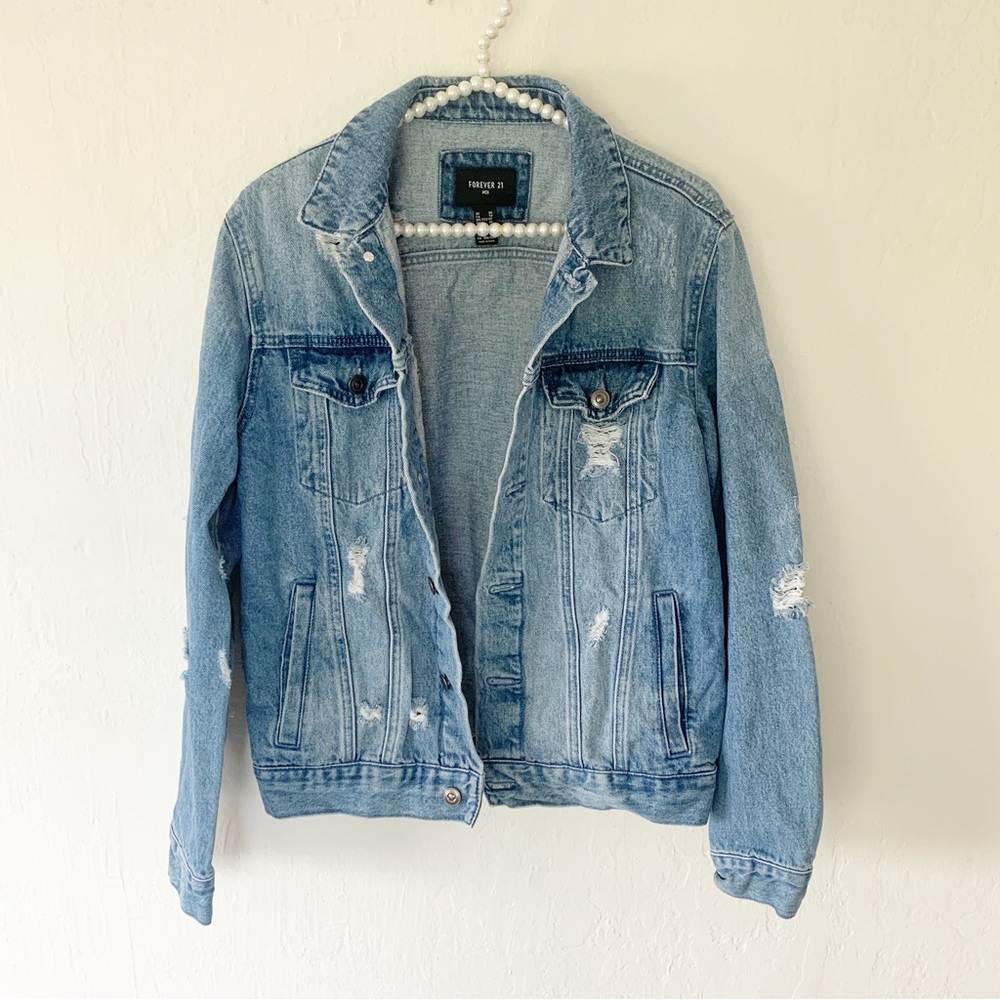 Forever 21 Men’s Distressed Medium Wash Denim Jacket